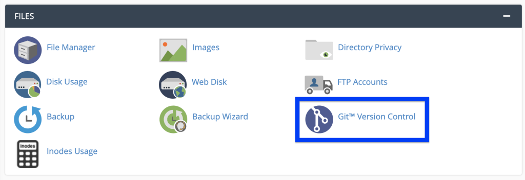 cPanel dashboard with the Git Version Control option outlined