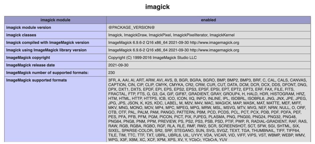 Imagick listed in phpinfo page