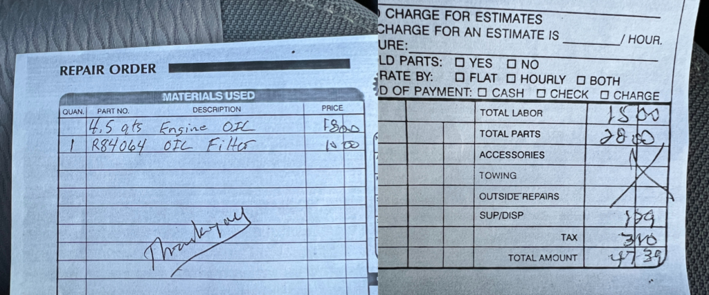 $47.39 bill for materials and labor